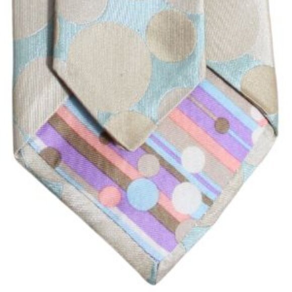 Ted Baker London 100% Silk Tie |  Mint Green & Gold Beige Polka Dot - Picture 2 of 6